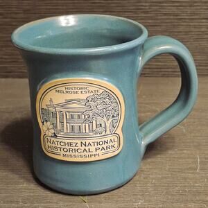 Deneen Pottery Mug Historic Melrose Estate Natchez MS Teal Blue Hand Thrown 2015